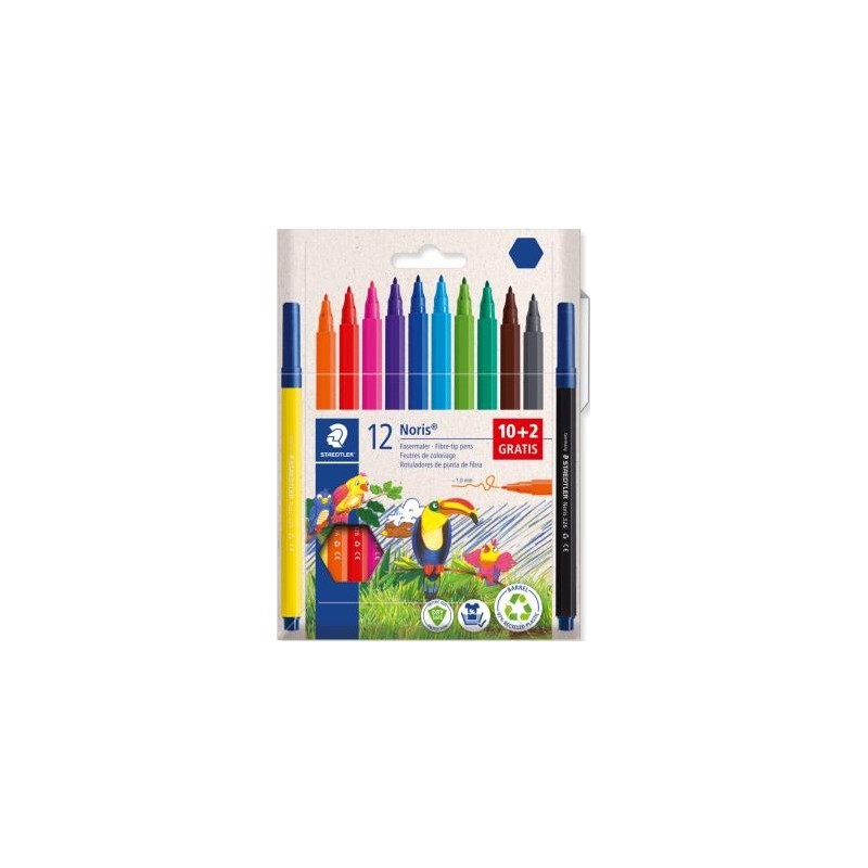 Staedtler Noris 326 Pacote de 12 Canetas Marcadoras de Ponta Fina - Curso de 1mm - Banheira à Base de Água - Tampa Ventilada