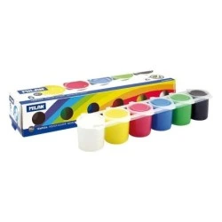 Milan Pack de 6 Pots Tempera 25 ml + 1 Pinceau Série 101 - Séchage Rapide - Miscible - Couleurs Assorties