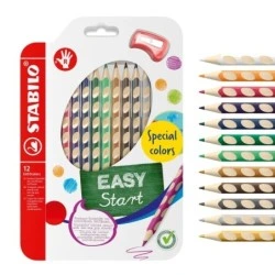 Pack de cores especiais Stabilo Easycolors com 12 lápis de cor ergonómicos + afia-lápis - grafite 4,2 mm - formato triangular