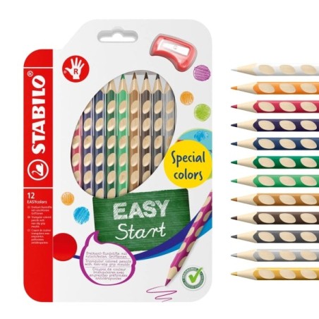 Stabilo Easycolors Special Colors Pack with 12 Ergonomic Colored Pencils + Sharpener - 4,2mm Lead - Triangular Shape