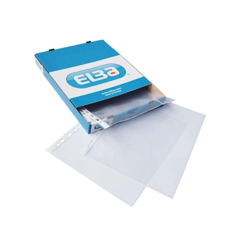 Elba Pacote de 100 Mangas Multifuros PP 70 Micron - Tamanho A4 - Acabamento Vidro - Transparente