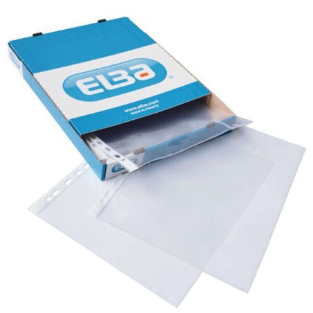 Elba Pack de 100 Pochettes Multi-trous PP 70 Microns - Format A4 - Finition Verre - Transparent