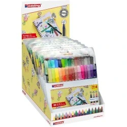 Edding 1200 Expositor con 10 Packs de 30 Rotuladores - Punta Redonda - Tinta con Base de Agua - Colores Clasicos, Neon y Pastel