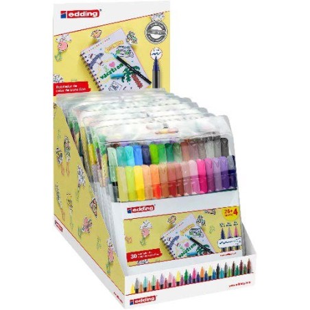Présentoir Edding 1200 avec 10 paquets de 30 marqueurs - Pointe ronde - Encre à base d'eau - Assortiment de couleurs