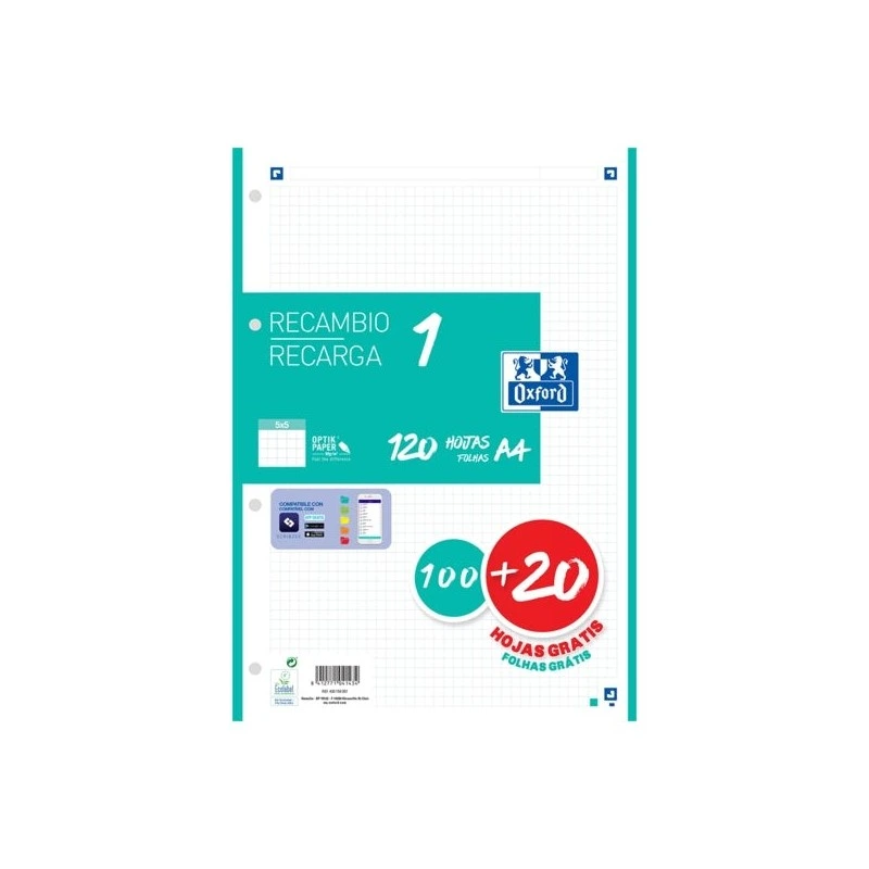 Oxford School Refil A4 120 Folhas Grade 5x5mm - 4 Furos - Faixa Colorida Ice Mint