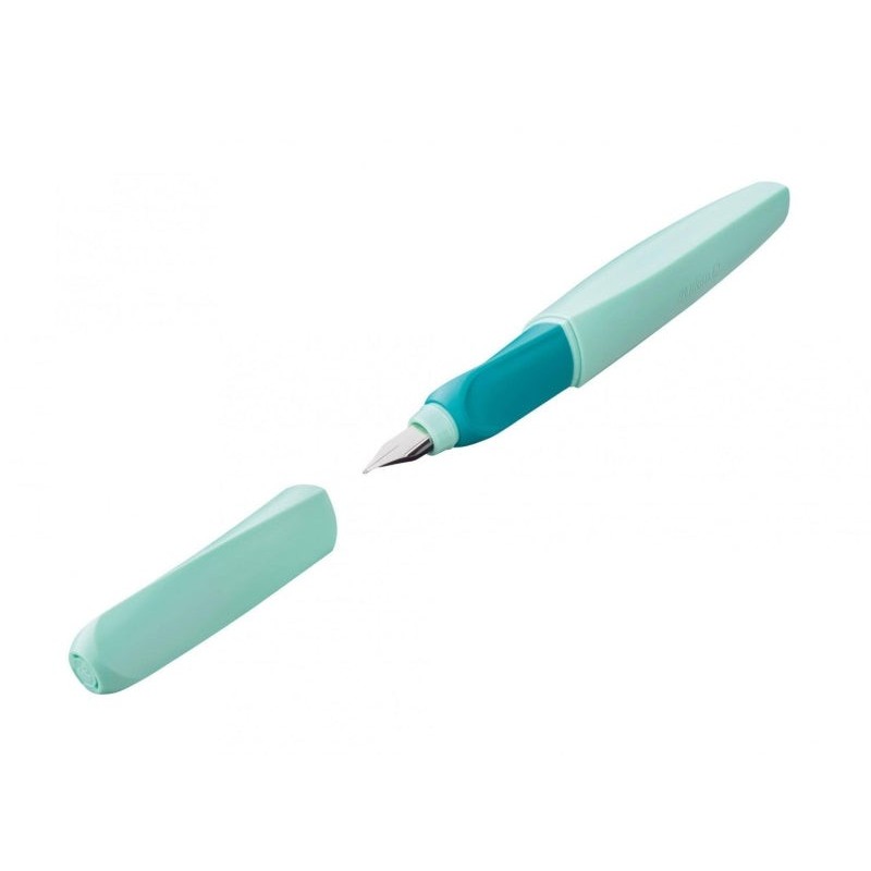 Caneta-tinteiro Pelikan Twist - Ponta M - Uso ambidestro - Seção triangular cruzada - Inclui 2 cartuchos de tinta - Cor menta