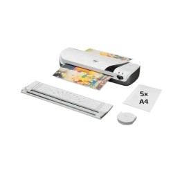 GBC Inspire+ A4 Set de Plastificadora + Recortadora de Esquinas + Cizalla + Paquete de 5 Bolsas de Plastificacion A4 - Hasta