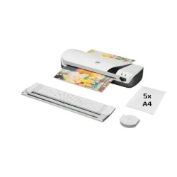 GBC Inspire+ A4 Set de Plastificadora + Recortadora de Esquinas + Cizalla + Paquete de 5 Bolsas de Plastificacion A4 - Hasta