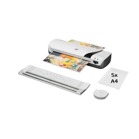 GBC Inspire+ A4 Set de Plastificadora + Recortadora de Esquinas + Cizalla + Paquete de 5 Bolsas de Plastificacion A4 - Hasta