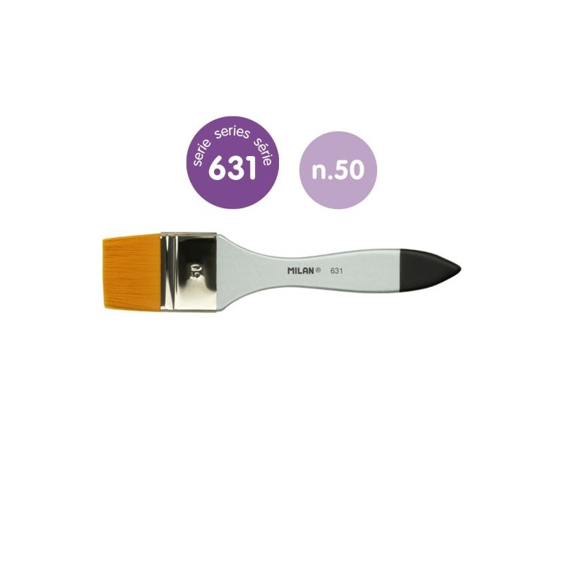 Milan 631 Premium Synthetic Paletina de 50mm - Pelo Sintetico - Mango de Madera Barnizada - Color Plata