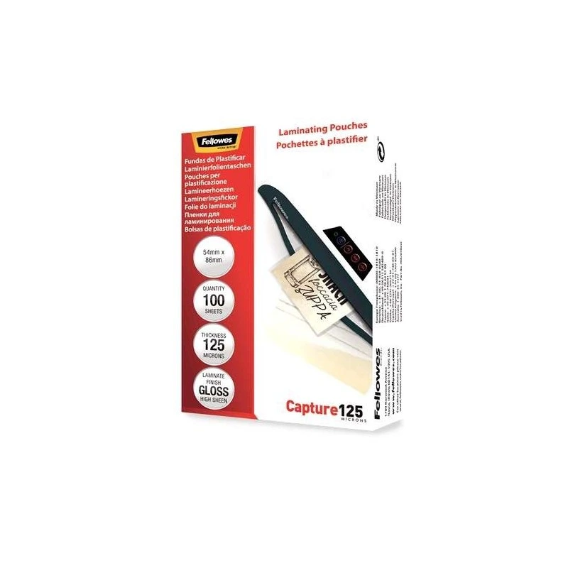 Fellowes Pack de 100 Pochettes pour Plastifier Cartes 54 x 86 mm Brillantes - 125 Microns - Haute Qualité - Transparent