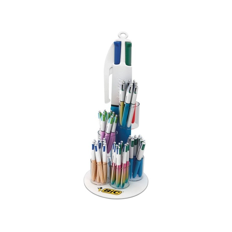 Bic 4 Colors Display of 60 Retractable Ballpoint Pens + 100 Bic Cristal Blue Pens as a Gift - 1,0mm Medium Point - Oil-Based