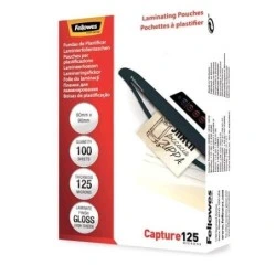 Fellowes Pack of 100 Glossy Laminating Sleeves for Cards 60 x 90mm - 125 Microns - High Quality - Transparent
