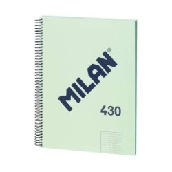 Cahier à Spirale Milan Série 1918 Format A4 Grille 5x5mm - 80 Feuilles de 95 gr/m2 - Microperforé, 4 Trous - Couleur Vert