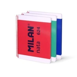 Milan Nata 624 Pack de 3 Cuadernos Espiral Formato A4 Cuadricula 5mm - 80 Hojas de 95 gr/m2 - Microperforado, 4 Taladros