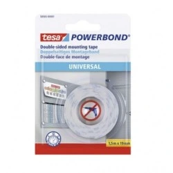 Tesa Powerbond Double Sided Adhesive Tape 19mm x 1,5 Meters - For Safe and Quick Fixation of Flat and Light Objects - Color