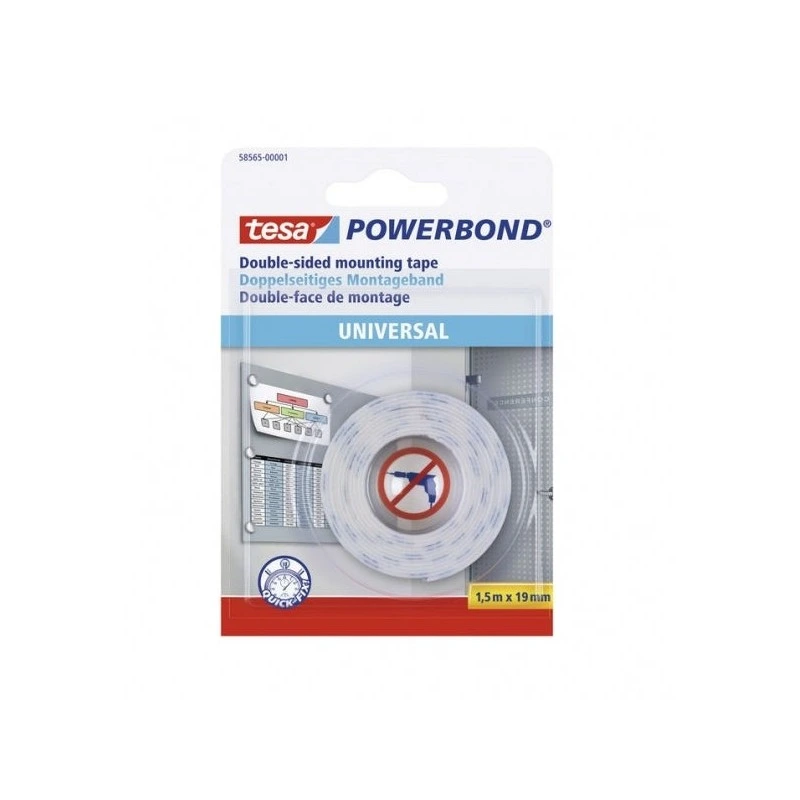 Ruban Adhésif Double Face Tesa Powerbond 19 mm x 1,5 mètres - Pour une fixation sûre et rapide d'objets plats et légers