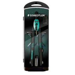 Staedtler Norix 555 Precision Metal School Compass - Push-Button Mechanism and Center Wheel Adjustment - Color Green/Black