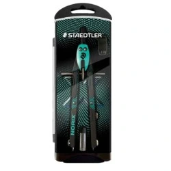 Staedtler Norix 555 Precision Metal School Compass - Push-Button Mechanism and Center Wheel Adjustment - Color Green/Black