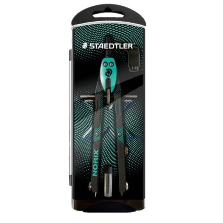 Staedtler Norix 555 Compas Metalico Escolar de Precision - Mecanismo Pulsador y Ajuste por Rueda Central - Color Verde/Negro