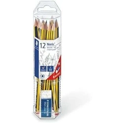 Staedtler Noris 120 Lot de 12 Crayons Graphite Hexagonaux + Gomme - Mine HB Ultra-résistante 2mm - Bois issus de Forêts Durables