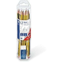 Staedtler Noris 120 Pack of 12 Hexagonal Graphite Pencils + Eraser - 2mm Ultra-resistant HB Lead - Wood from Sustainable Forests