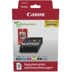 Canon PGI530/CLI531 Pack of 6 Original Ink Cartridges + 50 Sheets Photo Paper 10x15cm - 6117C004