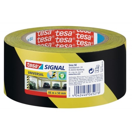 Tesa Cinta Adhesiva de Señalizacion 50mm x 66m - Ideal para Señalizar Obstaculos Permanentes - Adhesivo sin Disolventes - Color