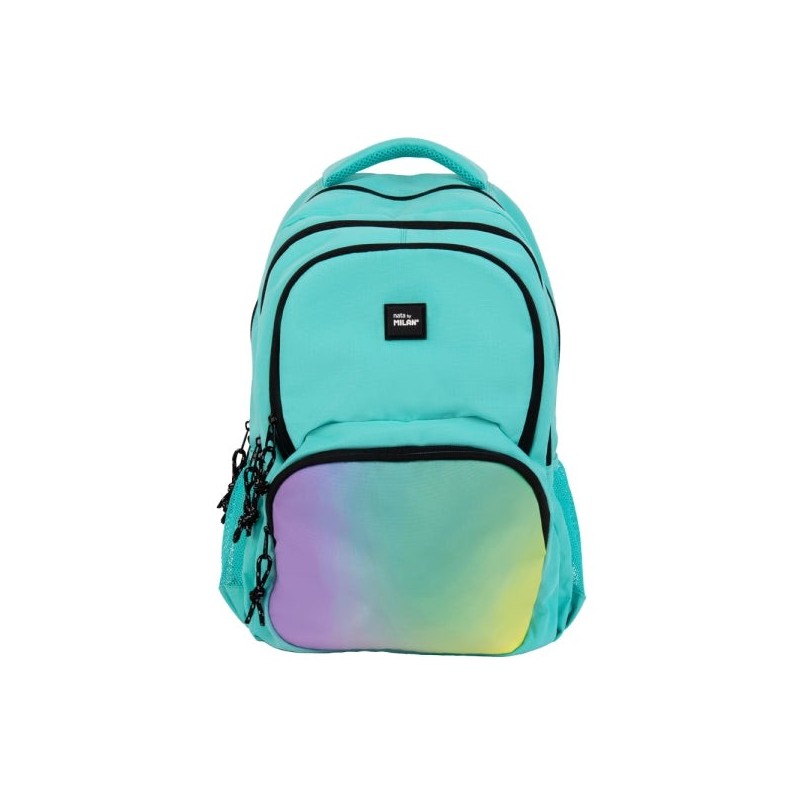 Mochila escolar Milan Sunset 25L - Bolsos laterais em malha - Compartimento interno para laptop - 4 zíperes - 46,5x30x17cm