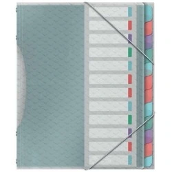 Esselte Colour'Breeze Classifier with 12 Multicolor Tabs - For A4 Format - 3 Flaps on the Back Cover - Embossed Polypropylene