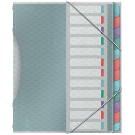 Classificador Esselte Colour'Breeze com 12 abas multicoloridas - Para formato A4 - 3 abas na capa traseira - Polipropileno em