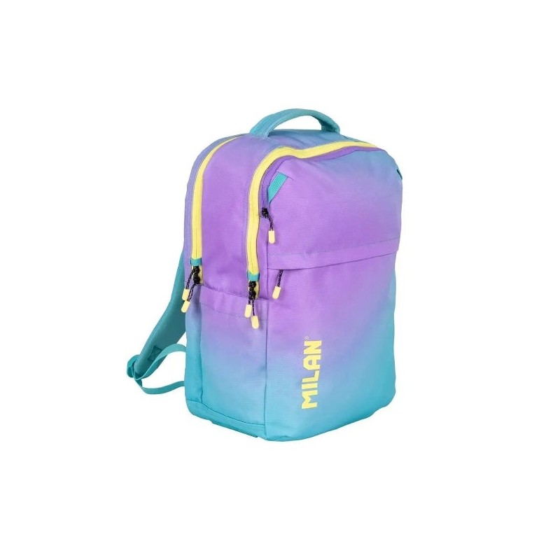 Sac à dos scolaire Milan Sunset 25L 5 Fermetures éclair - Poches latérales - Compartiment rembourré pour ordinateur portable