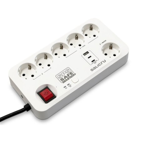 Salicru Regleta SPS SAFE MASTER+ Protectores Electricos Activos de Ultima Generacion - 6 Tomas Schuko - 1xUSB-A, 2xUSB-C