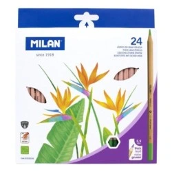 Pacote Milan de 24 lápis de cor hexagonais - grafite com 3,5 mm de espessura - resistente a quebras - madeira certificada FSC