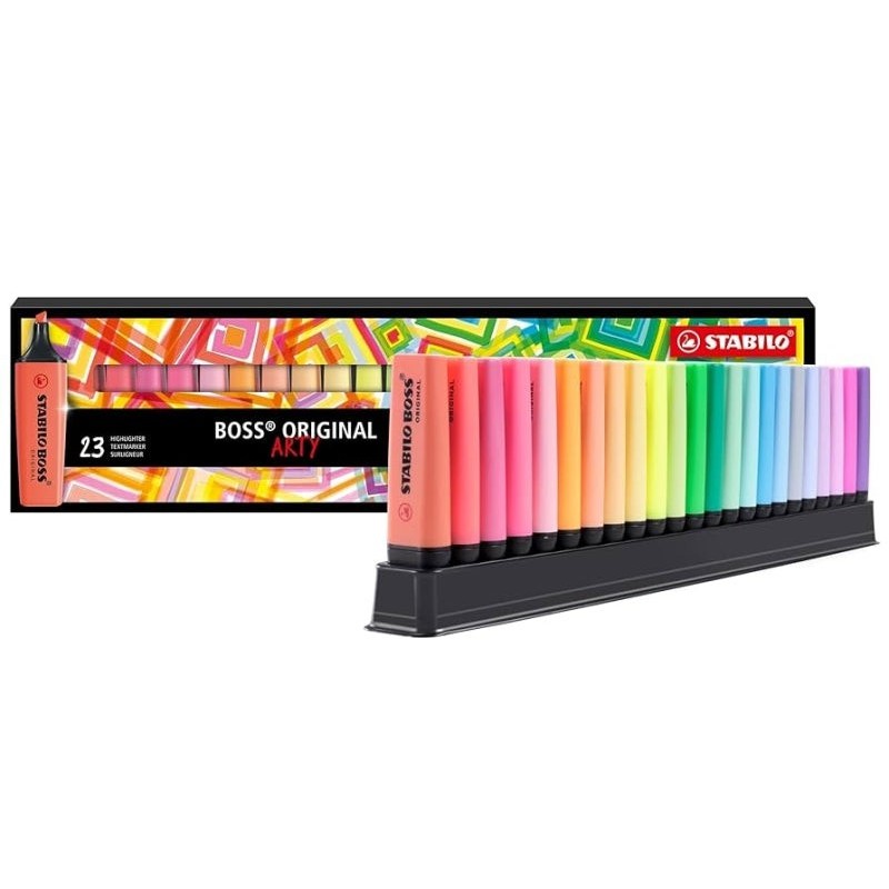 Stabilo Boss Arty Line Pack of 23 Fluorescent Markers - Line between 2 and 5mm - Refillable - Water-Based Ink - Assorted Colors