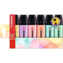 Stabilo Boss 70 Pastel Pack de 6 Rotuladores Marcadores Fluorescentes - Trazo entre 2 y 5mm - Recargable - Tinta con Base de