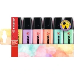 Stabilo Boss 70 Pastel Pack de 6 Rotuladores Marcadores Fluorescentes - Trazo entre 2 y 5mm - Recargable - Tinta con Base de