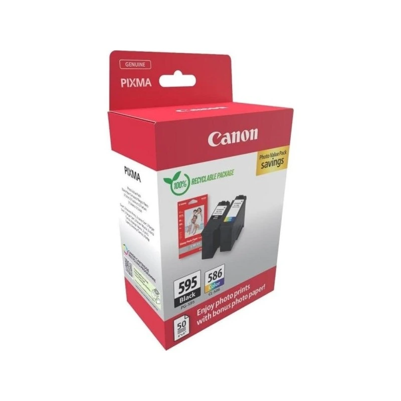 Canon PG-595/CL-586 Multipack de 2 Cartouches d'Encre Originales + 50 Feuilles de Papier Photo - 7171C004