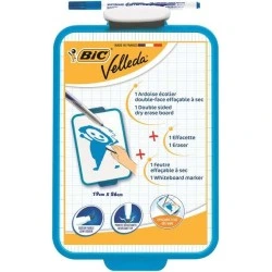 Tableau Scolaire Bic Velleda Deux Surfaces Blanches et Millimétriques + 1 Marqueur Bleu Velleda + 1 Gomme - Dimensions : 26x19