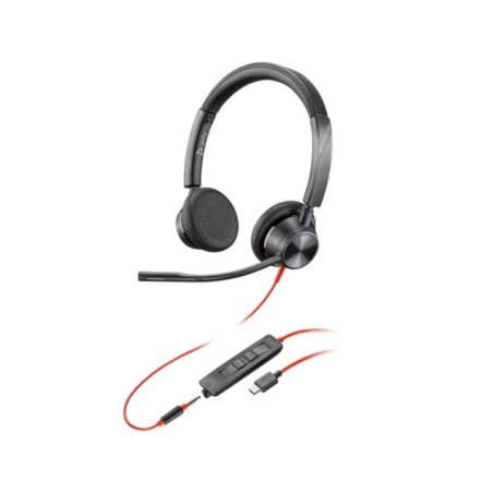 HP Poly Blackwire 3225 Headphones with Microphone - USB + 3,5mm Jack - Cable Controls - USB-C/A Adapter - Black Color