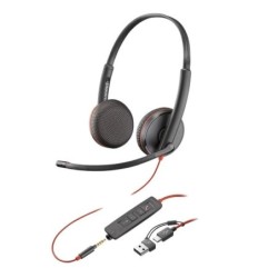 Casque HP Poly Blackwire 3220 USB-C avec microphone - Oreillettes rembourrées - Commandes par câble - Adaptateur USB-A