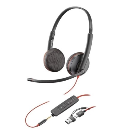 Casque HP Poly Blackwire 3220 USB-C avec microphone - Oreillettes rembourrées - Commandes par câble - Adaptateur USB-A