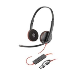 Casque HP Poly Blackwire 3220 USB-C avec microphone - Oreillettes rembourrées - Commandes par câble - Adaptateur USB-A