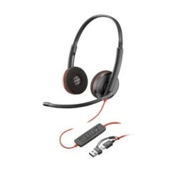 Casque HP Poly Blackwire 3220 USB-C avec microphone - Oreillettes rembourrées - Commandes par câble - Adaptateur USB-A
