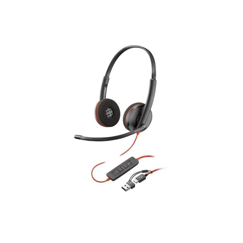 Casque HP Poly Blackwire 3220 USB-C avec microphone - Oreillettes rembourrées - Commandes par câble - Adaptateur USB-A