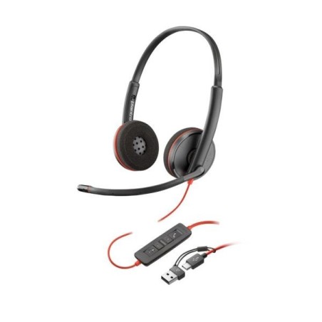 Casque HP Poly Blackwire 3220 USB-C avec microphone - Oreillettes rembourrées - Commandes par câble - Adaptateur USB-A