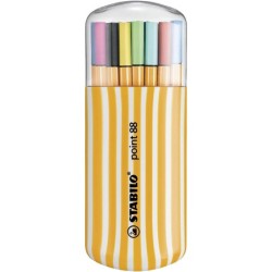 Stabilo Point 88 Zebrui Pack de 20 Feutres à Pointe Fine Fibre - Trait de 0.4 mm - Encre à Base d'Eau - Couleurs Assorties