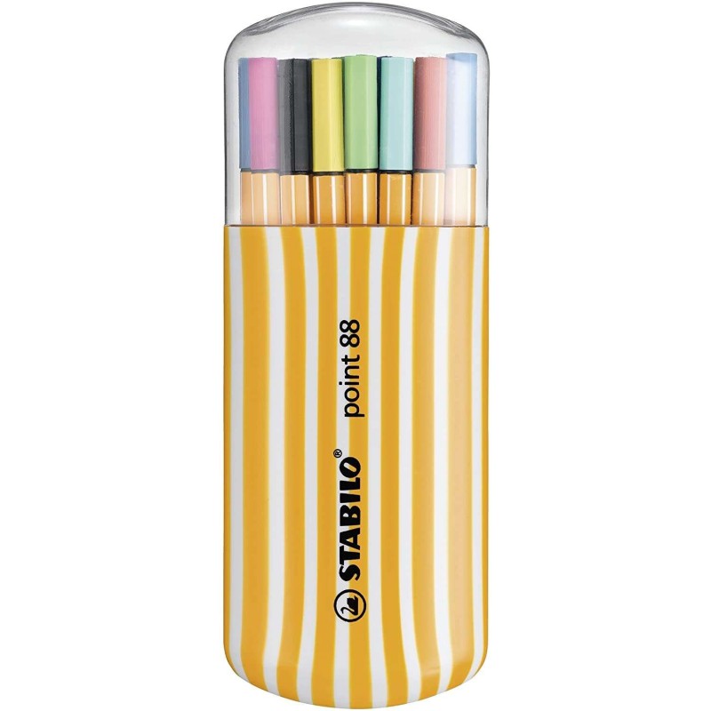 Stabilo Point 88 Zebrui Pack de 20 Feutres à Pointe Fine Fibre - Trait de 0.4 mm - Encre à Base d'Eau - Couleurs Assorties