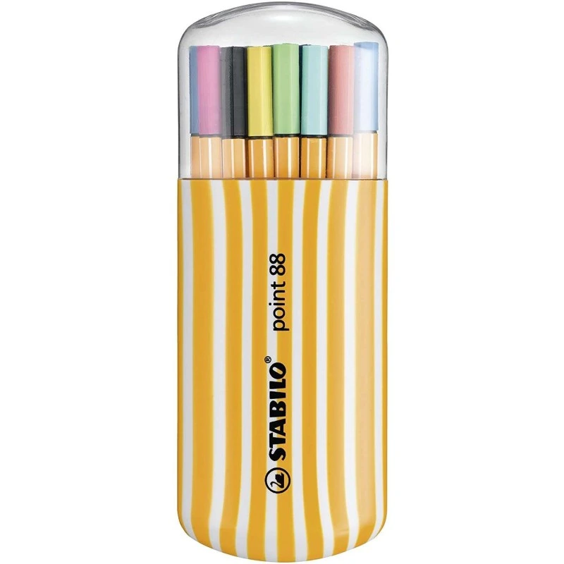Stabilo Point 88 Zebrui Pack de 20 Feutres à Pointe Fine Fibre - Trait de 0.4 mm - Encre à Base d'Eau - Couleurs Assorties