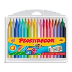 Bic Kids Plastidecor Boîte de 36 Crayons Cire - Extra résistants - Facile à tailler - Ne tache pas